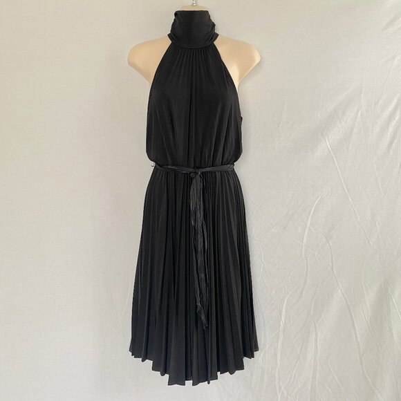 Gorgeous Black Halter Dress with Accordion Pleats – Size 4 – Soft & Elegant - Picture 2 of 16